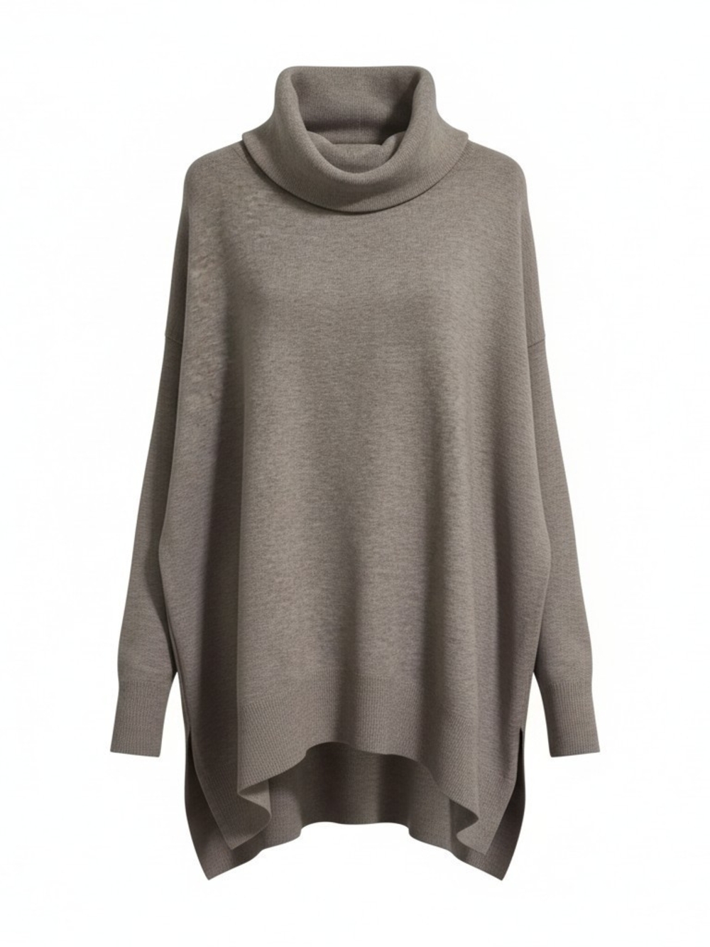 ​Sweet Romeo Oversized Cowl Neck Sweater Taupe Gray High Low Hem Size L